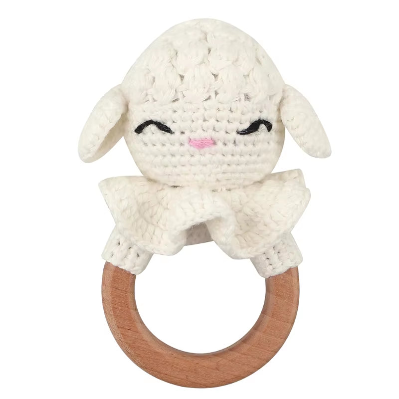 Crochet Sheep Rabbite Toy Set Comfort Towel Baby Rattle Biting Ring Handmade Baby Teething Ring Stuffed Plush Toys Gifts