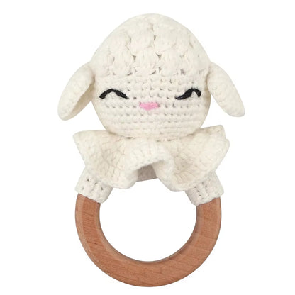 Crochet Sheep Rabbite Toy Set Comfort Towel Baby Rattle Biting Ring Handmade Baby Teething Ring Stuffed Plush Toys Gifts