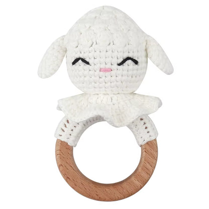 Crochet Sheep Rabbite Toy Set Comfort Towel Baby Rattle Biting Ring Handmade Baby Teething Ring Stuffed Plush Toys Gifts