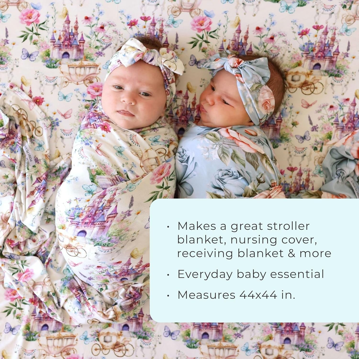 Swaddle Blanket & Headband Set – Viscose from Bamboo Stretchy Baby Swaddle for Newborn Girls, Receiving Blanket or Nursing Cover