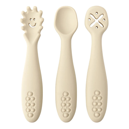 3PCS Silicone Spoon Fork for Baby Utensils Set Feeding Food Toddler Learn to Eat Training Soft Fork Cutlery Children'S Tableware