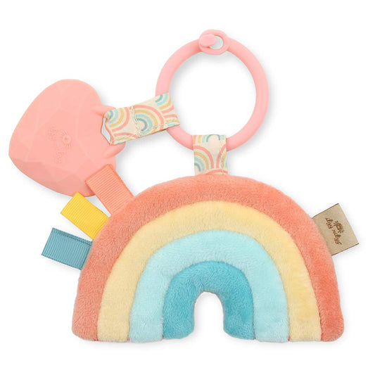 Infant Toy & Teether - Itzy Pal Baby Teething Toy Includes Lovey, Crinkle Sound, Textured Ribbons & Silicone Teether for Newborn (Rainbow)