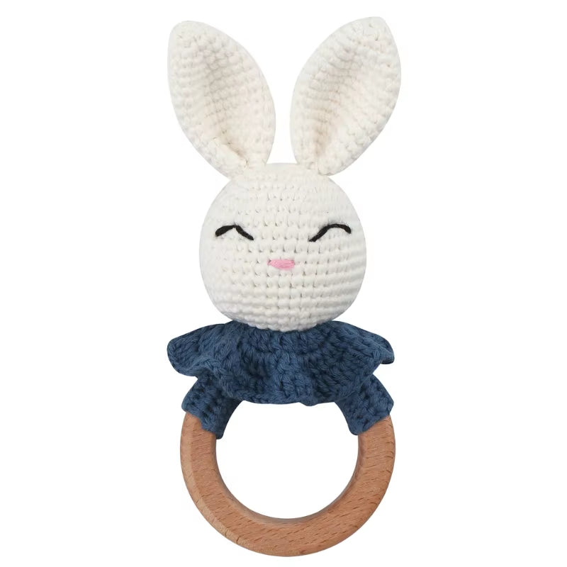 Crochet Sheep Rabbite Toy Set Comfort Towel Baby Rattle Biting Ring Handmade Baby Teething Ring Stuffed Plush Toys Gifts
